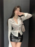 MATINEE Gathered Strip Button Front  Long  Sleeve Top